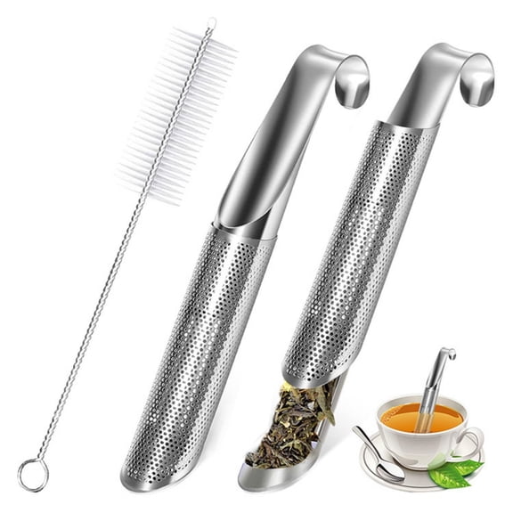 HongHeng 1Pc Tea Infuser and 1 Brush, Stainless Steel Tea Infuser Stick Pipe Tea Infuser for Loose Tea Leaf, Tea Infusers Pen with Hook