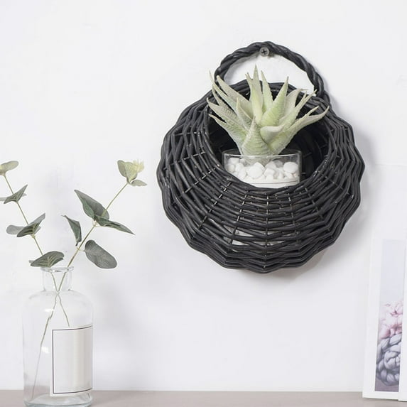 HongHeng 1Pc Woven Hanging Basket Decorative Wall Hanging Flower Baskets Handwoven Plant Holder with Handle for Home and Garden Plant Display and Storage Stylish Plant Baskets
