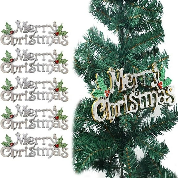 HongHeng 2Pcs Designs Merry Christmas Signs, Decorative Glittery Hanging Sign, Silver Merry Christmas Tree Wreath Decorations Accessories Hanging Ornaments