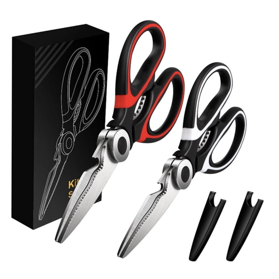 HongHeng 2Pcs Kitchen Shears, Kitchen Scissors Heavy Duty Stainless Steel- Multi Purpose Scissors, Nut cracker, Bottle Opener- Food Scissors Dishwasher Safe