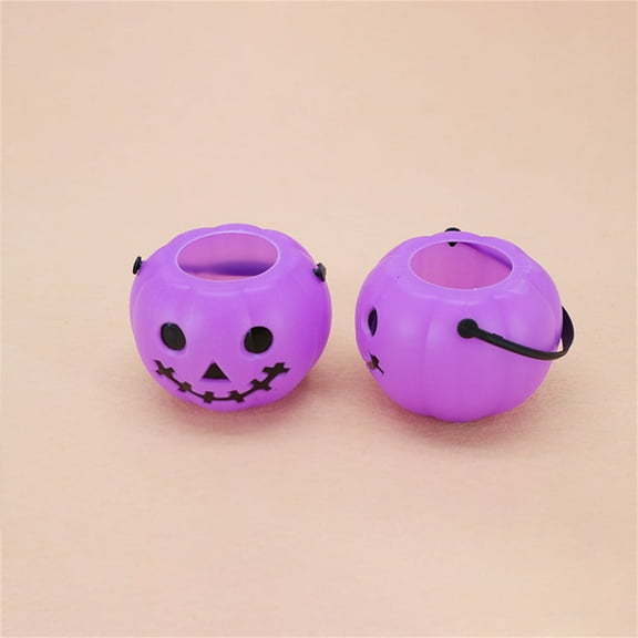 HongHeng 2Pcs Mini Halloween Pumpkin Candy Bucket Little Plastic Pumpkin Bucket Children Trick or Treat Bags for Party Favors Table Decoration