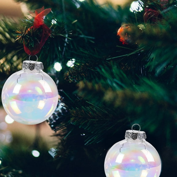 HongHeng 3.14" Iridescent Ornaments Balls, 1Pc Plastic Clear Christmas Balls Fill-able Mini Ornaments for Crafts Holiday Party Xmas Tree Decorations Home Decor
