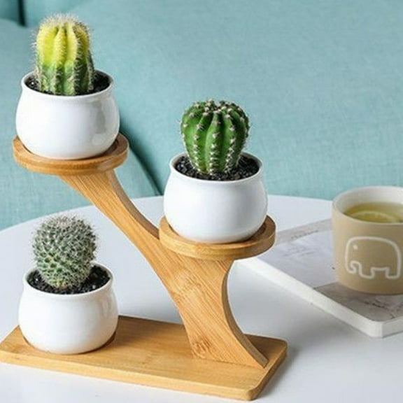 HongHeng 3 Tiers bamboo Plant Stand, Indoor Succulent Windowsill Shelf - Small Tabletop Plant Holder for Home, office, kitchen