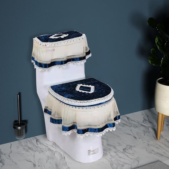 HongHeng 3PCS Toilet Seat Cover Set Toilet Seat Lid Tank Cover for Bathroom Lace Toilet Seat Cushion Washable