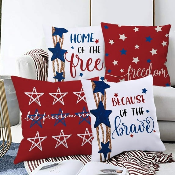 HongHeng 4 Pack Independence Day Pillow Covers 18 x 18 Inch 4th of July American Flag Throw Pillow Case Memorial Day Patriotic Star America Freedom Decor Cushion Case for Home