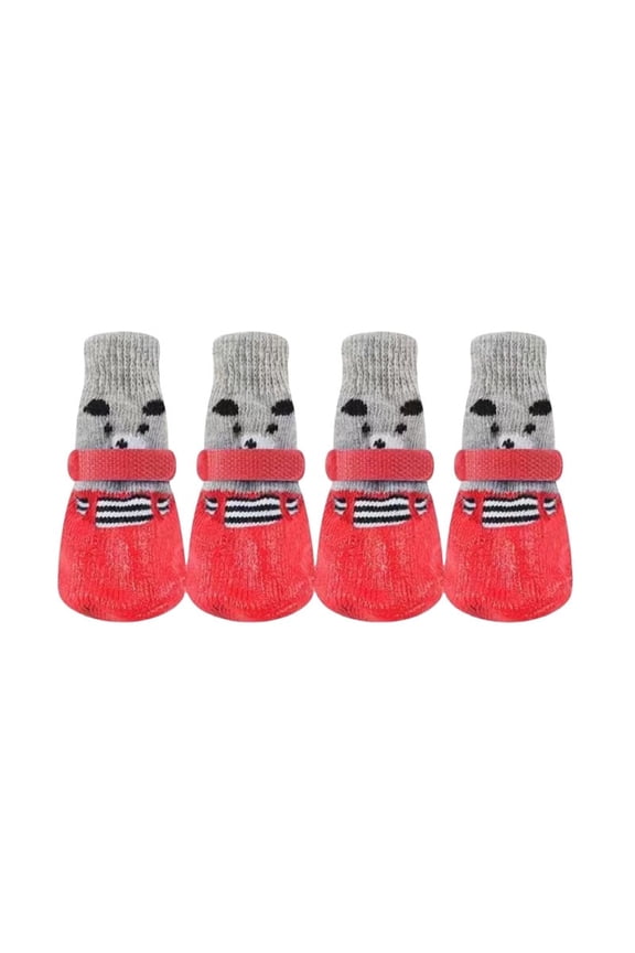4Pcs Boots Shoes Socks with Adjustable Waterproof Breathable and Anti-Slip Sole All Weather Protect Paws (M, Red)