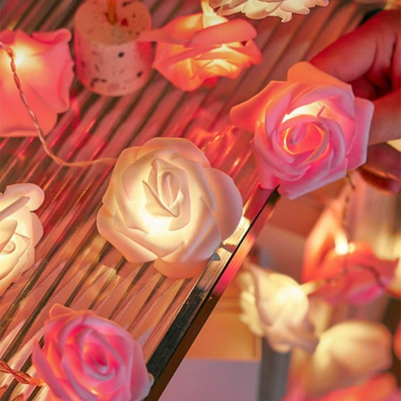 HongHeng 59" LED Pink Rose Flower String Lights Battery Operated for Wedding Home Party Birthday Valentine's Day Festival Indoor Outdoor Decorations