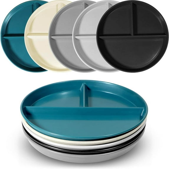HongHeng 5Pcs Divided Bamboo Plates for Kids, Kids Plates Made with Food Grade, Divided Design for Picky Eaters, Kid-Sized Reusable Tableware, Dishwasher Safe Dinnerware
