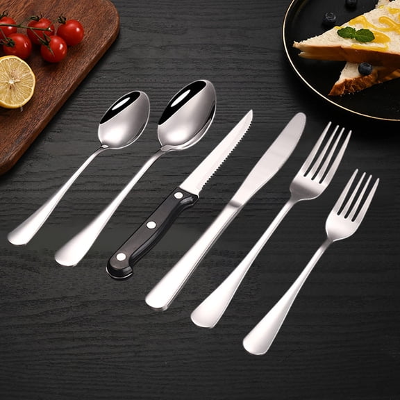 HongHeng 6-Piece Hammered Silverware Set, Food-Grade Stainless Steel Flatware, Cutlery Set, Home Kitchen Utensil Set, Include Knifes forks and Spoons Silverware Set, Dishwasher Safe