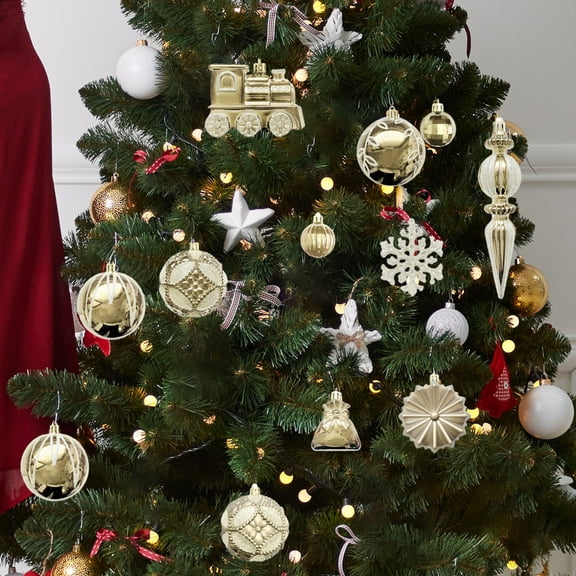 HongHeng 60Pcs Assorted Shatterproof Christmas Ball Ornaments Set Seasonal Decorative Hanging Ornament Set Reusable Holiday Xmas Tree Decorations