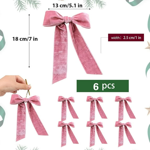 HongHeng 6Pcs Christmas Velvet Bows Rustic Wreath Gift Bows Vintage Xmas Velvet Ribbon Bow Holiday Ornaments for Christmas Tree Garland DIY Craft Wrapping Decor