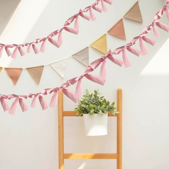 HongHeng 70" Short Pink Garland Pink Bow Ribbon Banner Coquette Bachelorette Party Coquette Birthday Party Bow Valentine's Day Party Decorations