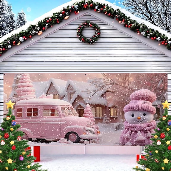 HongHeng 70"x157" Pink Christmas Photographic Background Winter Snow Candy Shop Pine Tree Snowman Family Party Portrait Decoration Backdrop Photo Gallery