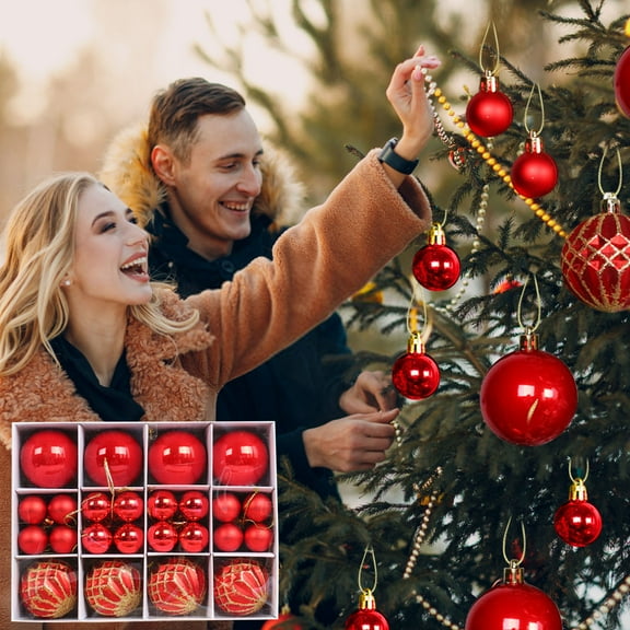 HongHeng 80Pcs Christmas Ball Ornaments Set: Xmas Tree Decoration Balls Shatterproof Hanging Colored for Party Wedding Home Party Outdoor Indoor Red