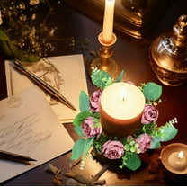 HongHeng Artificial Small Peony Greenery Wreaths: Small Wreath Candle Ring - Spring Floral Pillar Candle Ring Artificial Floral Decor for Candles Centerpieces for Home Wedding Décor