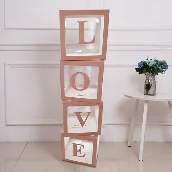 HongHeng Baby Boxes with Letters for Baby Shower, Clear Baby Shower Decorations Block Boxes for Gender Reveal, Transparent Balloon Box Backdrop Birthday Party, 4PCS
