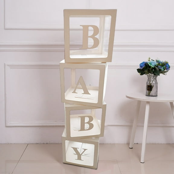 HongHeng Baby Boxes with Letters for Baby Shower, Clear Baby Shower Decorations Block Boxes for Gender Reveal, Transparent Balloon Box Backdrop Birthday Party, 4PCS
