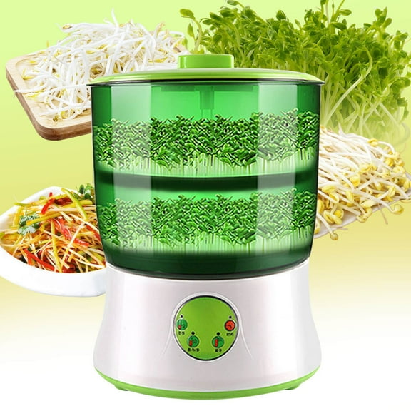 HongHeng Bean Sprouts Machine, Seed Sprouter Kits, Intelligent Automatic Bean Sprouts Maker, 2 Layers Function Large Capacity Seed Grow, Also for Radish, Alfalfa, Wheatgrass, Broccoli Sprouts