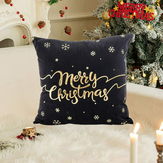 HongHeng Black Gold Christmas Throw Pillow Covers Xmas Decor Golden Decorative Tree Snowflakes Reindeer Cushion Cases Tree Bronzing Home for Couch Sofa Bedroom 17x17in