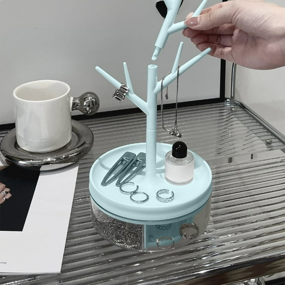 HongHeng Branch Jewelry Rack with Rotatable Base and Storage Box Tree Tower Rack Hanging Organizer for Ring Earrings Necklace Bracelet,Suitable for living rooms, bathrooms,offices,etc.