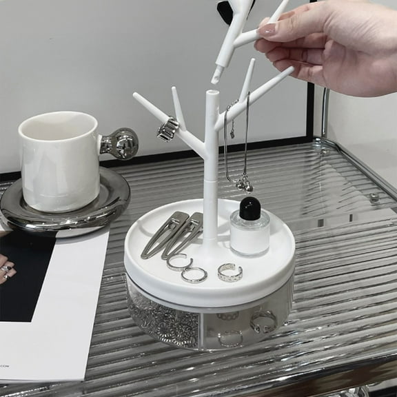 HongHeng Branch Jewelry Rack with Rotatable Base and Storage Box Tree Tower Rack Hanging Organizer for Ring Earrings Necklace Bracelet,Suitable for living rooms, bathrooms,offices,etc.