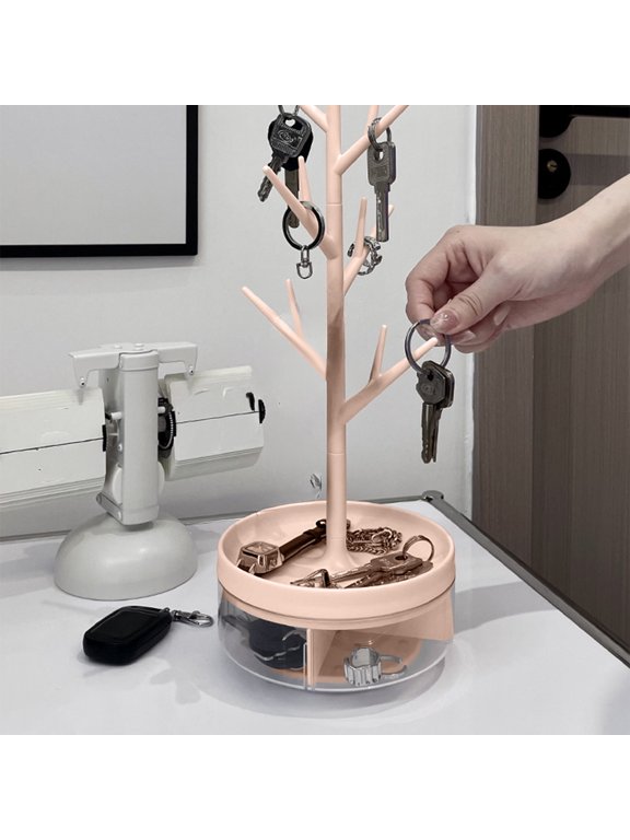Branch Jewelry Rack with Rotatable Base and Storage Box Tree Tower Rack Hanging Organizer for Ring Earrings Necklace Bracelet,Suitable for living rooms, bathrooms,offices,etc.