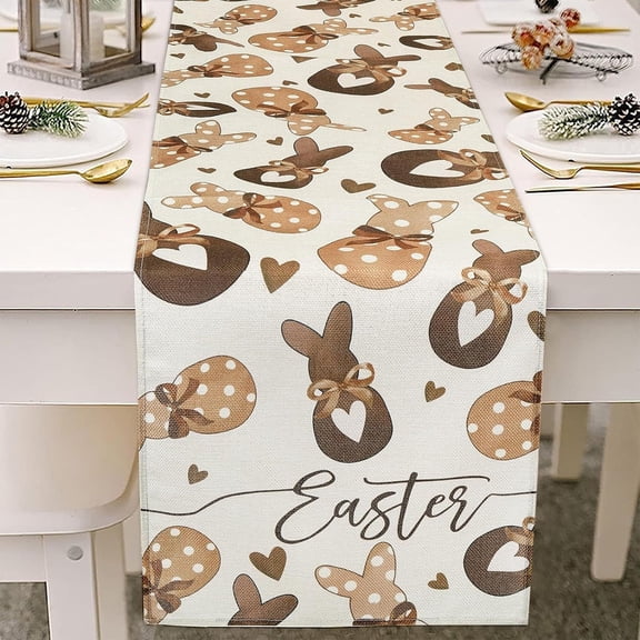 HongHeng Bunny Carrots Easter Table Runner, Seasonal Spring Kitchen Dining Table Decoration for Home Party Decor