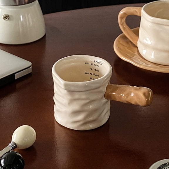 HongHeng Ceramic Espresso Measuring Cups with Handle Single Spouts Coffee Milk Measuring Cup with Scale Espresso Shot Pitcher Heat Resistant for Coffee Making Frothing