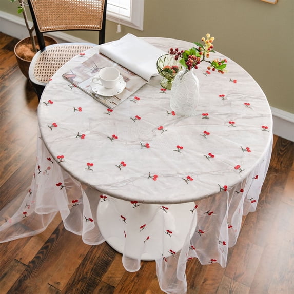 HongHeng Cherry Lace Tablecloth Embroidered Lace Table Cover for Table Classic Dustproof Table Protector for Kitchen Dining Room Party Wedding Banquet Home Decoration