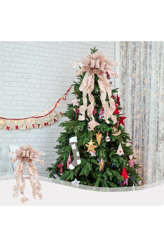 Christmas Clearance Under $10 Large Lattice Sequins Ribbon Bow Christmas Decoration Scene Arrangement Christmas Tree Top Bow