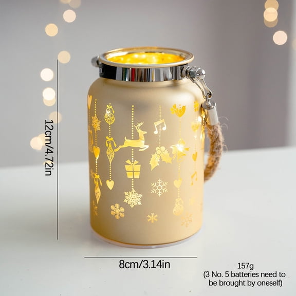 HongHeng Christmas Decorated Jar Table Lamp Etched Glass Tube Winter forest Scene Lantern LED Fairy Lights Battery Operated