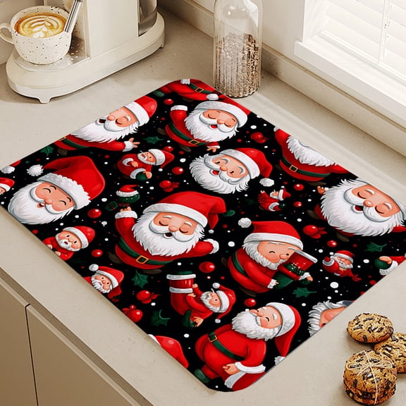 HongHeng Christmas Dish Drying Mat for Kitchen Counter, Christmas Absorbent Fast Dry Dishes Coffee Mats, Xmas Kitchen Accessories Drainer Rack Pad 15x19 Inch