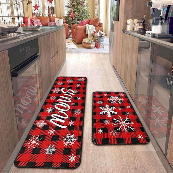 HongHeng Christmas Kitchen Rug Set (2 PCS), Merry Christmas Snowman Indoor Kitchen Mat for Winter, Xmas Door Mat Runner Rug Mat for Kitchen Home Decor (15"x43"+15"x23")