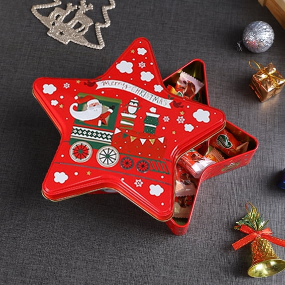 HongHeng Christmas Star-Shape Iron Box 1Pc Cookie Candy Storage Containers for Holiday Christmas Decorations