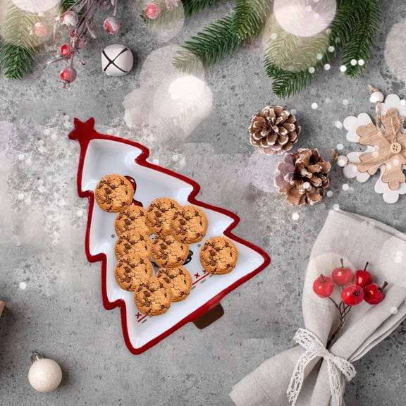 HongHeng Christmas Tree Shaped Dish - Decorative Ceramic Serving Platter, Holiday Cookie Plate for Santa, Party Tableware