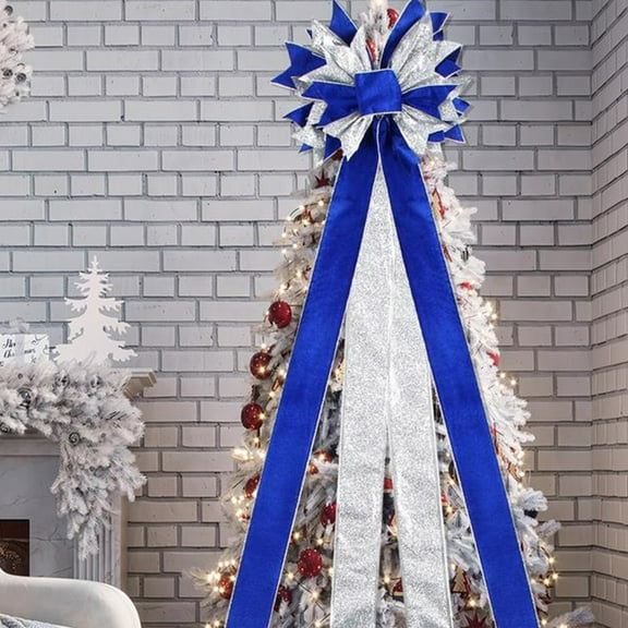 HongHeng Christmas Tree Topper Bow with Streamers, Xmas Large Topper Bow Velvet Bows with Glitter Powder for Xmas Ornament Indoor/Outdoor Decor