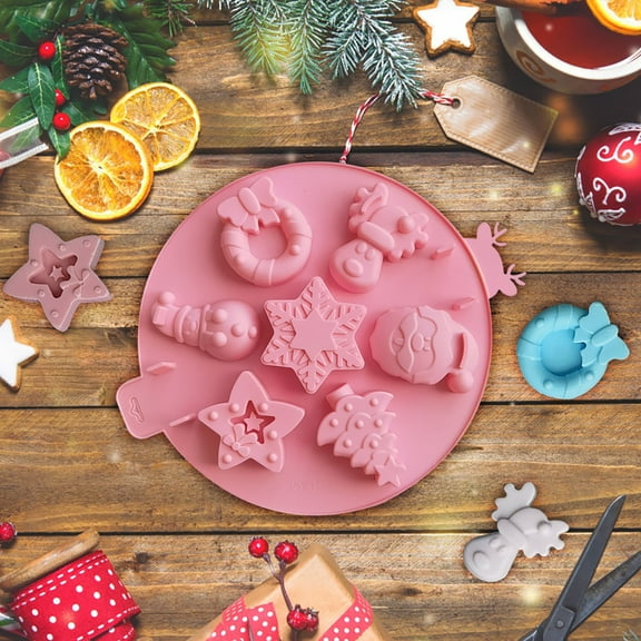 HongHeng Christmas Under $ 5 7-line Christmas Mould Snowman Christmas Tree Chocolate Biscuits Pudding Ice-tray Mould Dropping Glue Aromatherapy Candle Mould