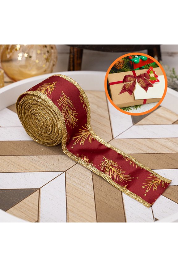 Christmas Under $ 5 Christmas Decoration Ribbon Christmas Gold Printed Ribbon 5 Meter Long Christmas Gift Ribbon Packaging Ribbon DIY Bow Ribbon