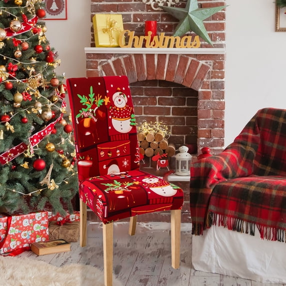 HongHeng Christmas theme Stretchy Parson Chair Slipcovers for Dining Room Chair seat Covers Chair Protectors for Party Pet Protection Universal Fit Soft Polyester Xmas Decorations