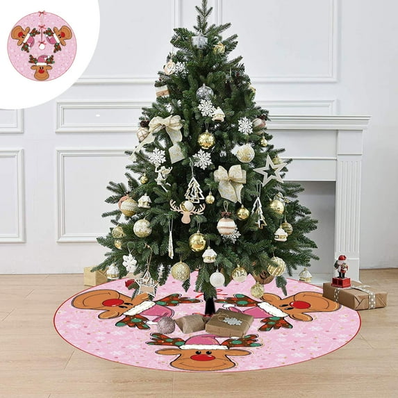 HongHeng Circle Christmas Tree Skirt 35 in for Christmas Decorations Skirt Rustic Xmas Holiday New Year Party Tree Mat Decor Indoor Outdoor Christmas Tree Mats