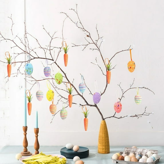 HongHeng Clearance Under $2.00 12PC Easter Eggs Colorful Foam Particles Simulation Carrot Holiday Decoration Set Decoration Decoration Eggs Hanging Toys