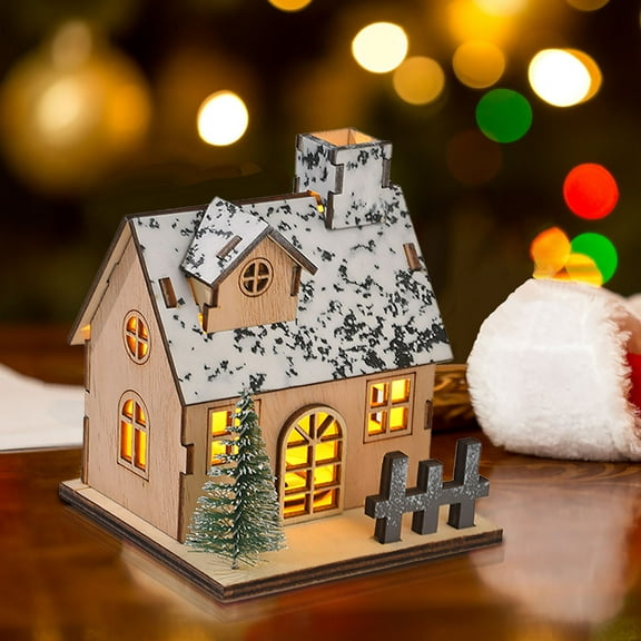 HongHeng Clearance Under $2.00 Christmas Ornaments Christmas Decorations Luminous Wooden Houses LED Wooden Christmas Houses Christmas Desktop Ornaments