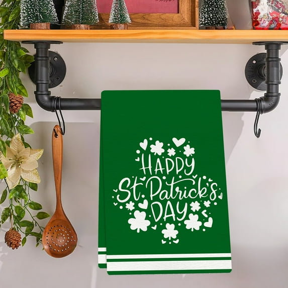 HongHeng Clearance Under $2.00 St. Patrick's Day Kitchens Towel Green Luckys Clovers Dish Towel St. Patrick's Day Decorations for Home Dry Dish Cloth 18x26 Inch
