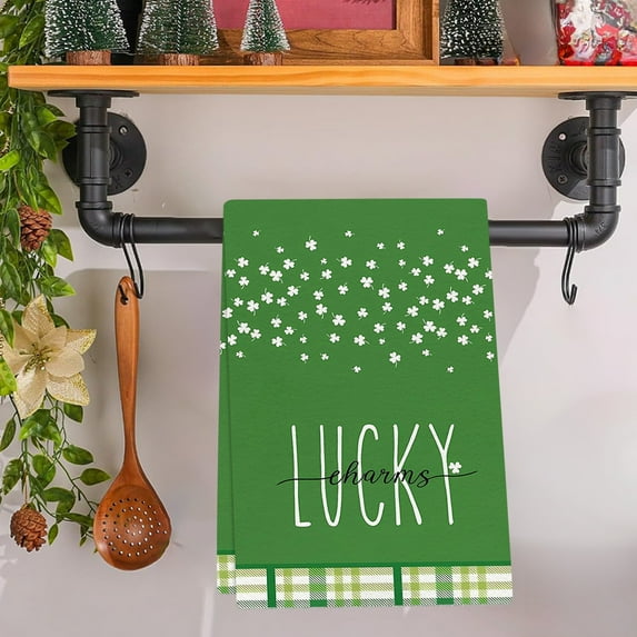 HongHeng Clearance Under $2.00 St. Patrick's Day Kitchens Towel Green Luckys Clovers Dish Towel St. Patrick's Day Decorations for Home Dry Dish Cloth 18x26 Inch