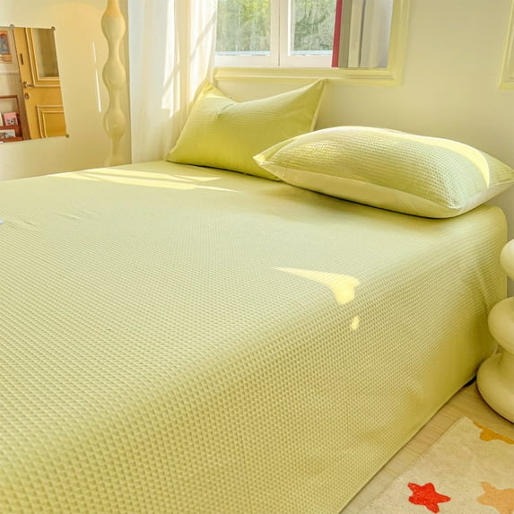 HongHeng Clearance Under $2.00 Three Piece Set of Washed Cotton Bed Sheets Solid Color Pattern Bed Sheet Single Piece 2 X Pillowcase 1 X Bed Sheet 90.55x98.42 Inches