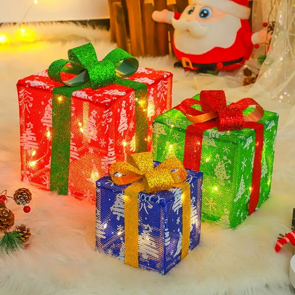 HongHeng Clearance Under $2.00 Christmas Glows Gift Box Folding Christmas Lantern String 8 Lighting Modes Glows Christmas Gift Box 3pcs