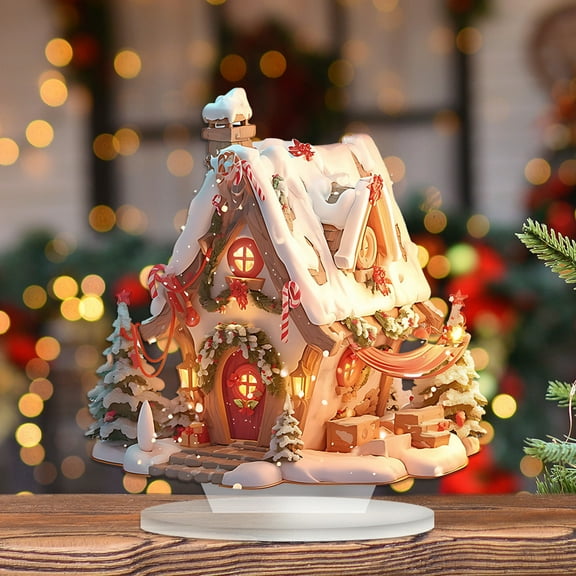 HongHeng Clearance Under $2.00 Christmas Lights Snowhouse Acrylic Christmas Decorations Desktop Pendants Christmas Gifts