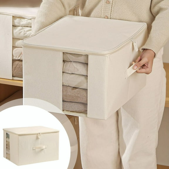 HongHeng Clearance Under $2.00 Cotton and Linen Storage Box Clothing Fabric Transparent Windowed Washable Folding Storage Box Bottom Plastic Panel