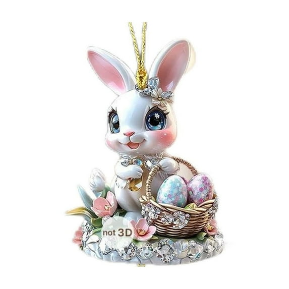 HongHeng Clearance Under $2.00 Easter Cute Wreath 2D Flat Festival Party Decoration Pendant Car Hanging Tag