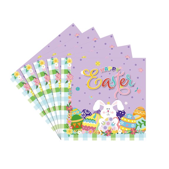 HongHeng Clearance Under $2.00 Easter Party Tablecloth Spring Bunny Eggs Party Supplies Disposable Paper 20Pcs